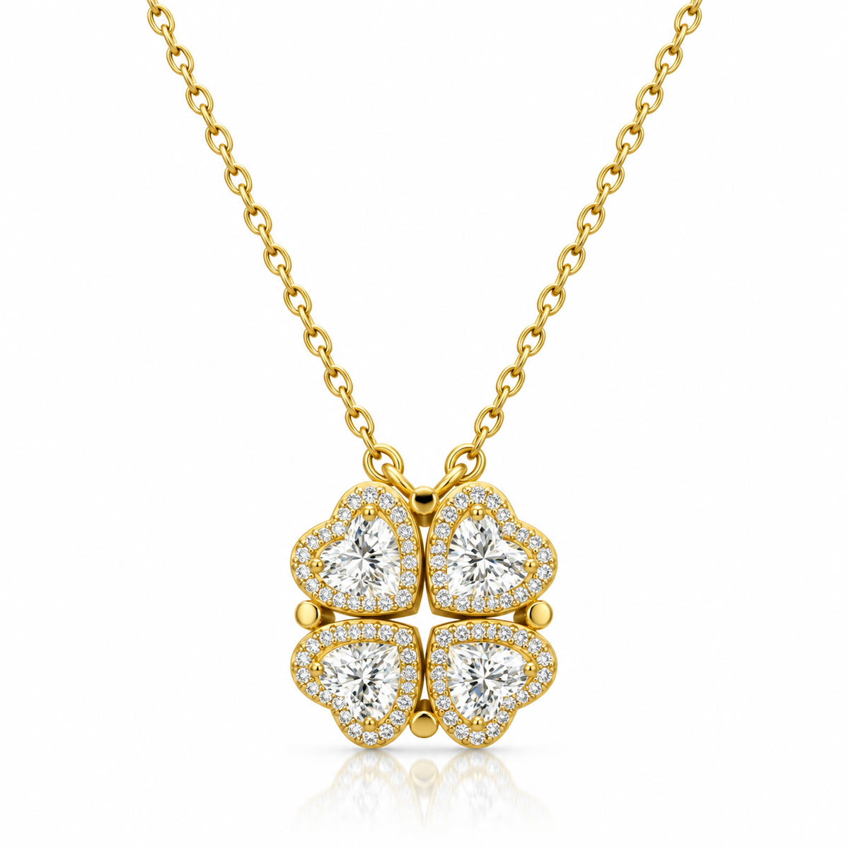 2-in-1 Convertible Heart Clover Necklace – 925 Sterling Silver Cubic Zirconia