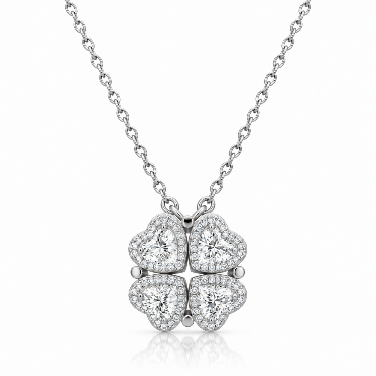 2-in-1 Convertible Heart Clover Necklace – 925 Sterling Silver Cubic Zirconia