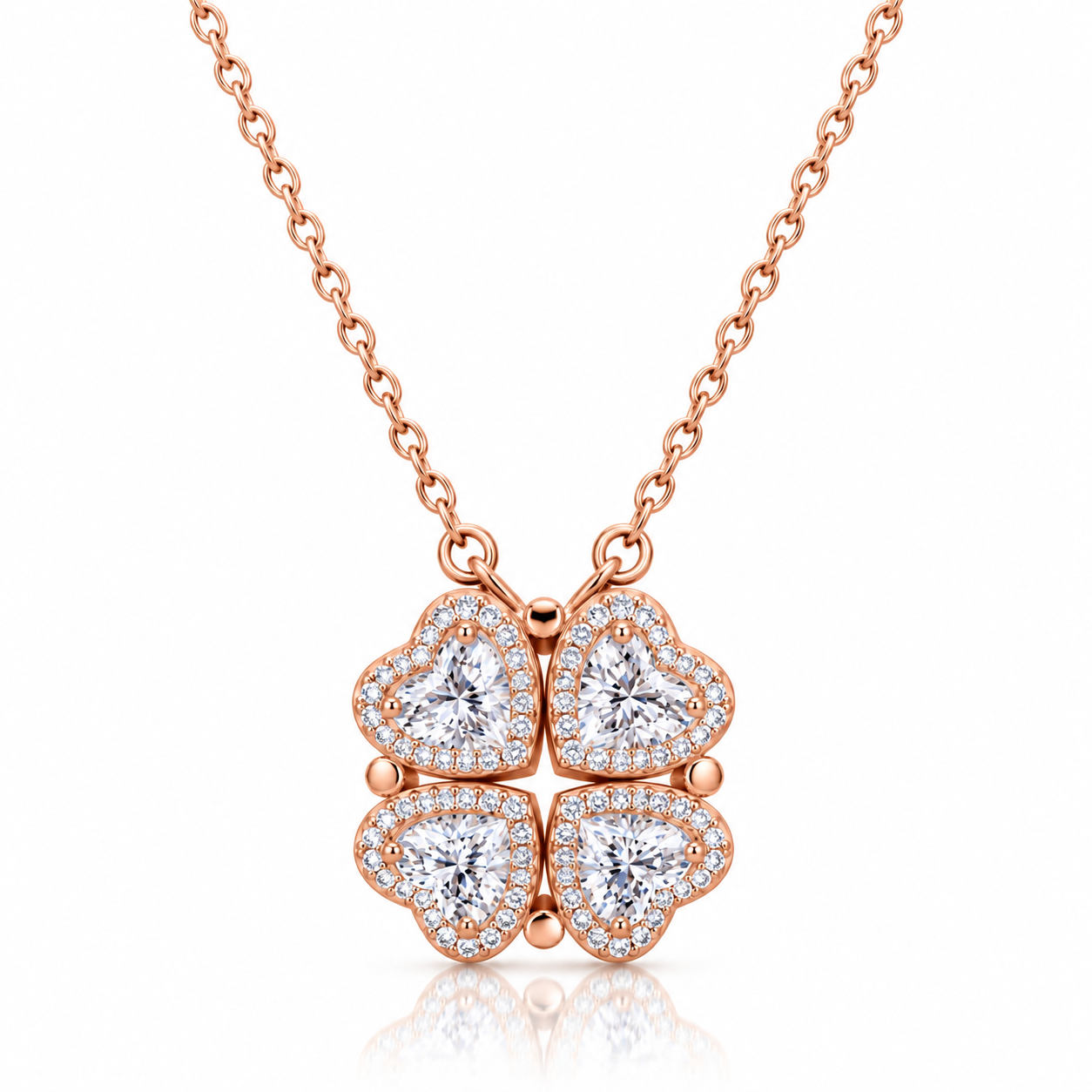 2-in-1 Convertible Heart Clover Necklace – 925 Sterling Silver Cubic Zirconia