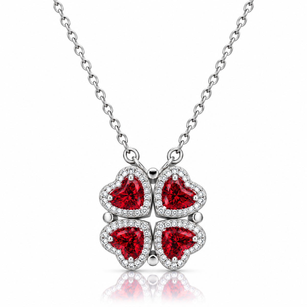 2-in-1 Convertible Heart Clover Necklace – 925 Sterling Silver Cubic Zirconia