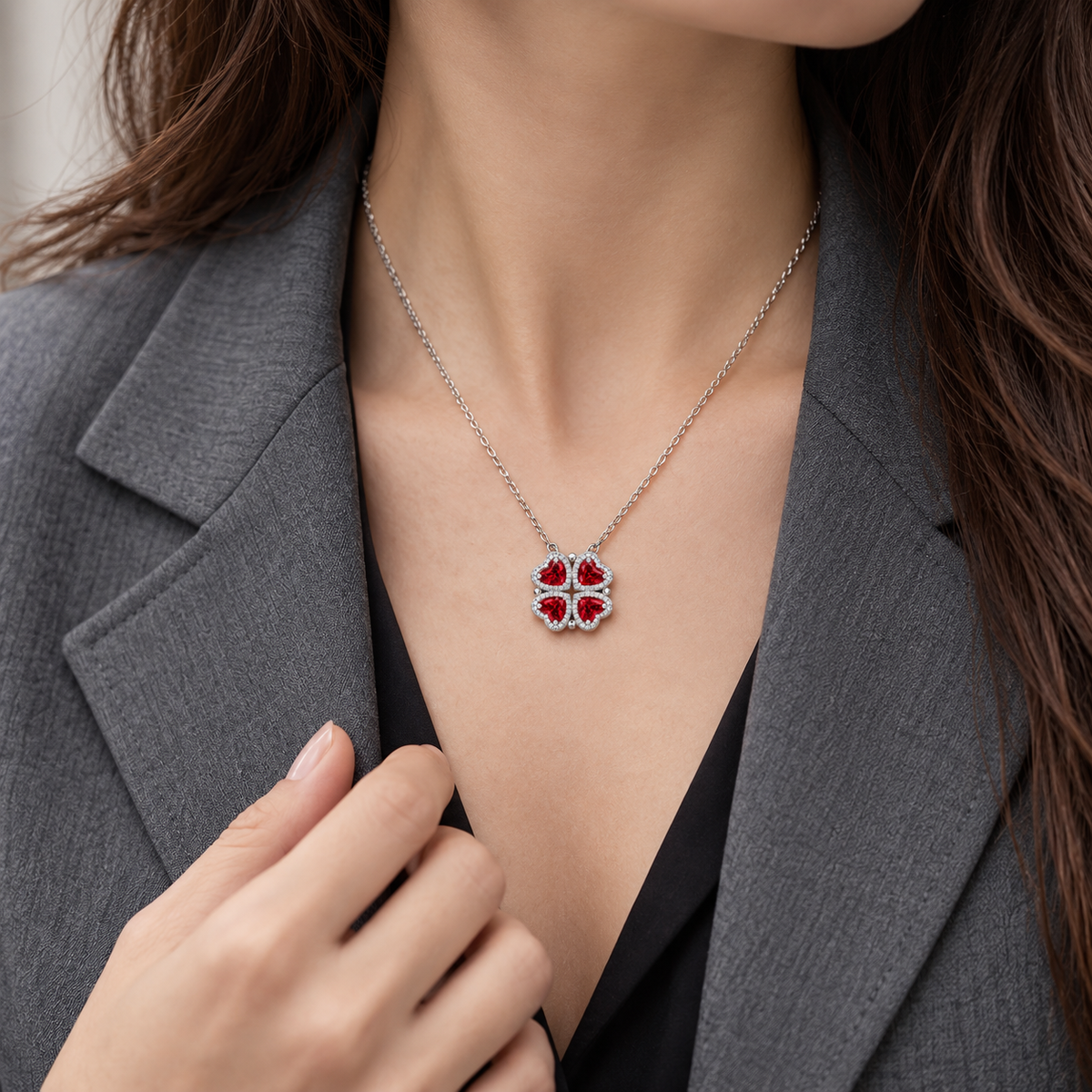 2-in-1 Convertible Heart Clover Necklace – 925 Sterling Silver Cubic Zirconia