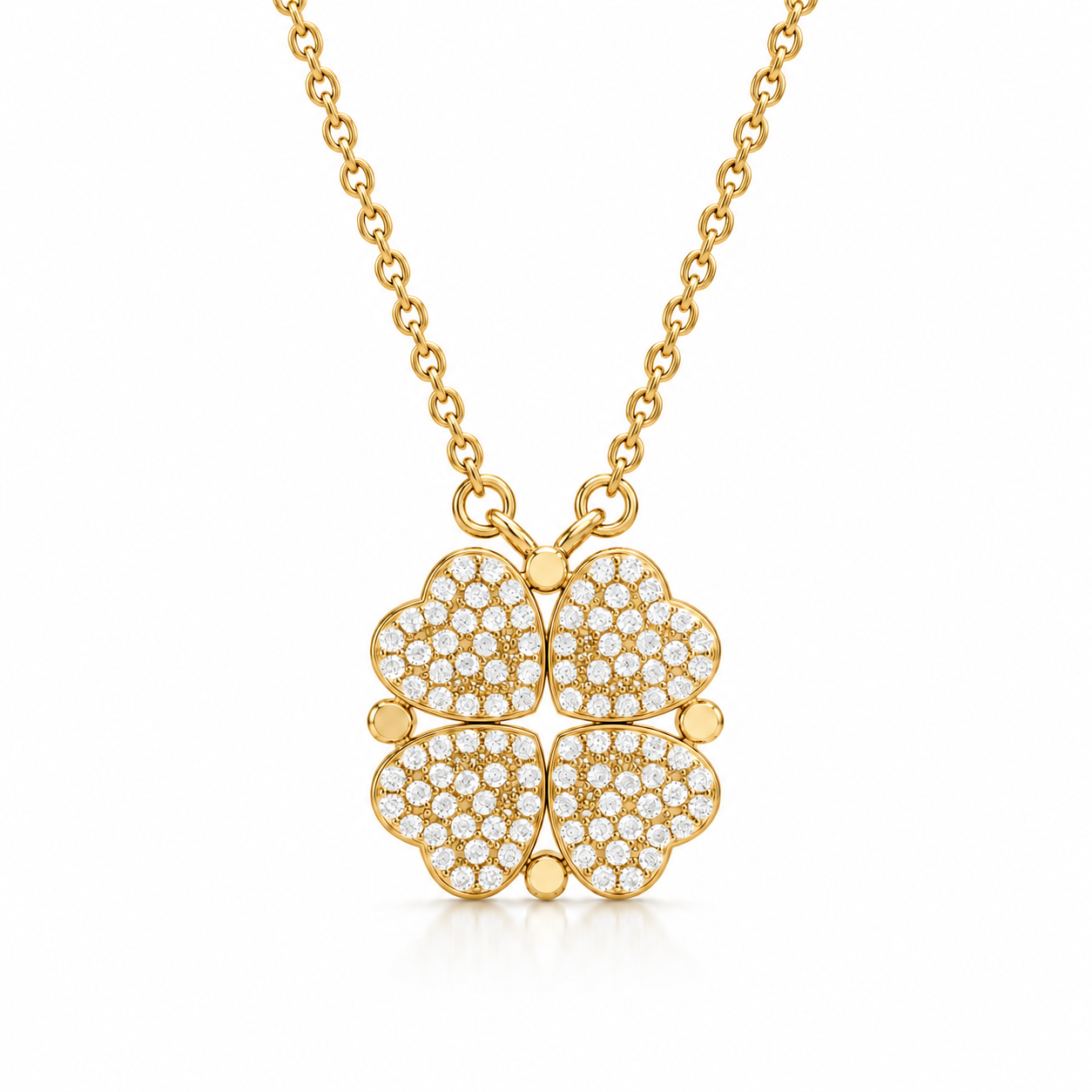 2-in-1 Convertible Pave Heart Clover Necklace – 925 Sterling Silver Cubic Zirconia