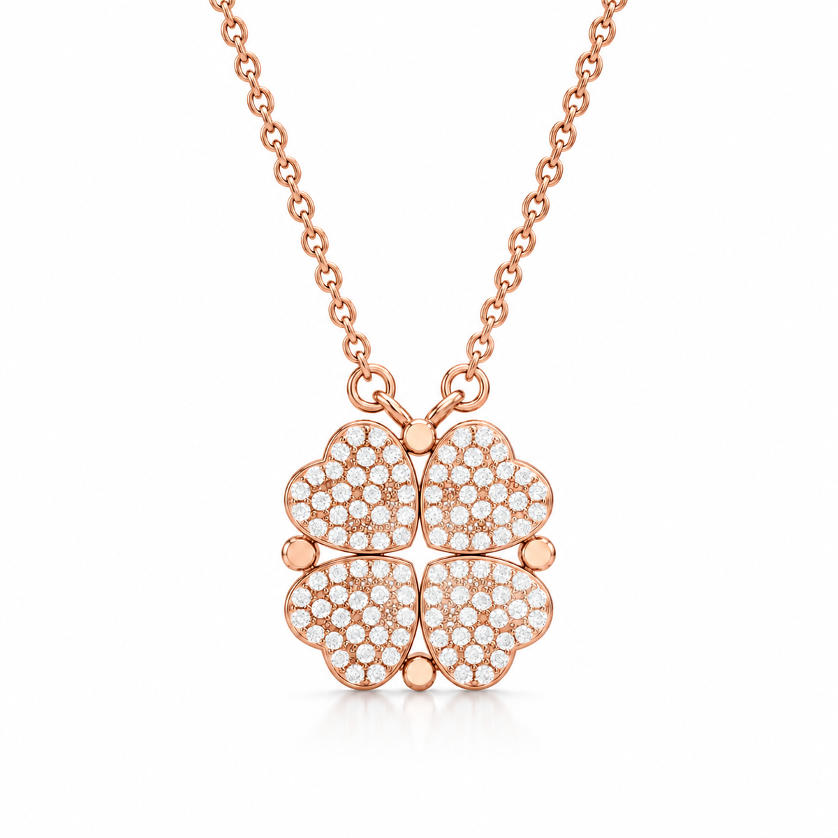 2-in-1 Convertible Pave Heart Clover Necklace – 925 Sterling Silver Cubic Zirconia