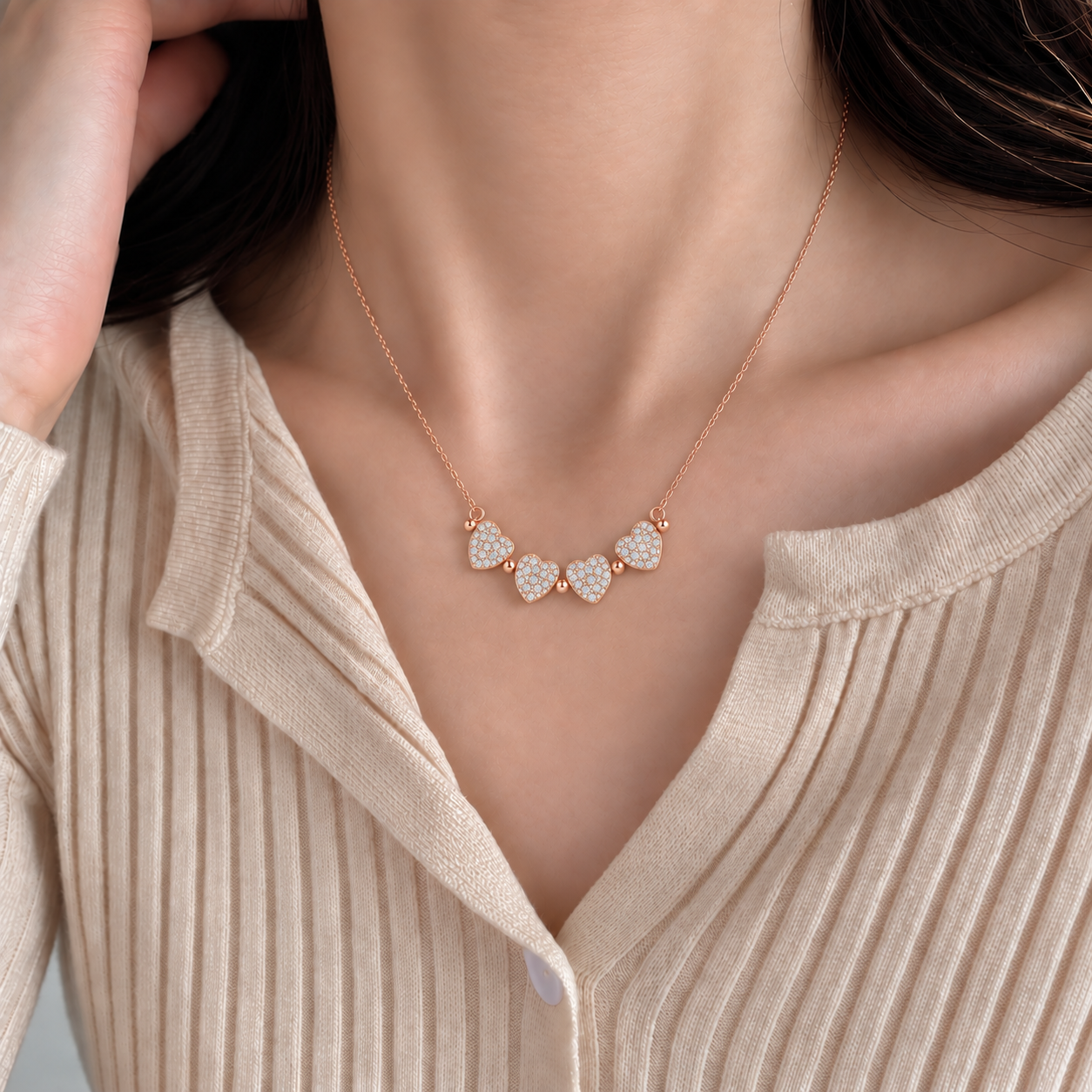 2-in-1 Convertible Pave Heart Clover Necklace – 925 Sterling Silver Cubic Zirconia