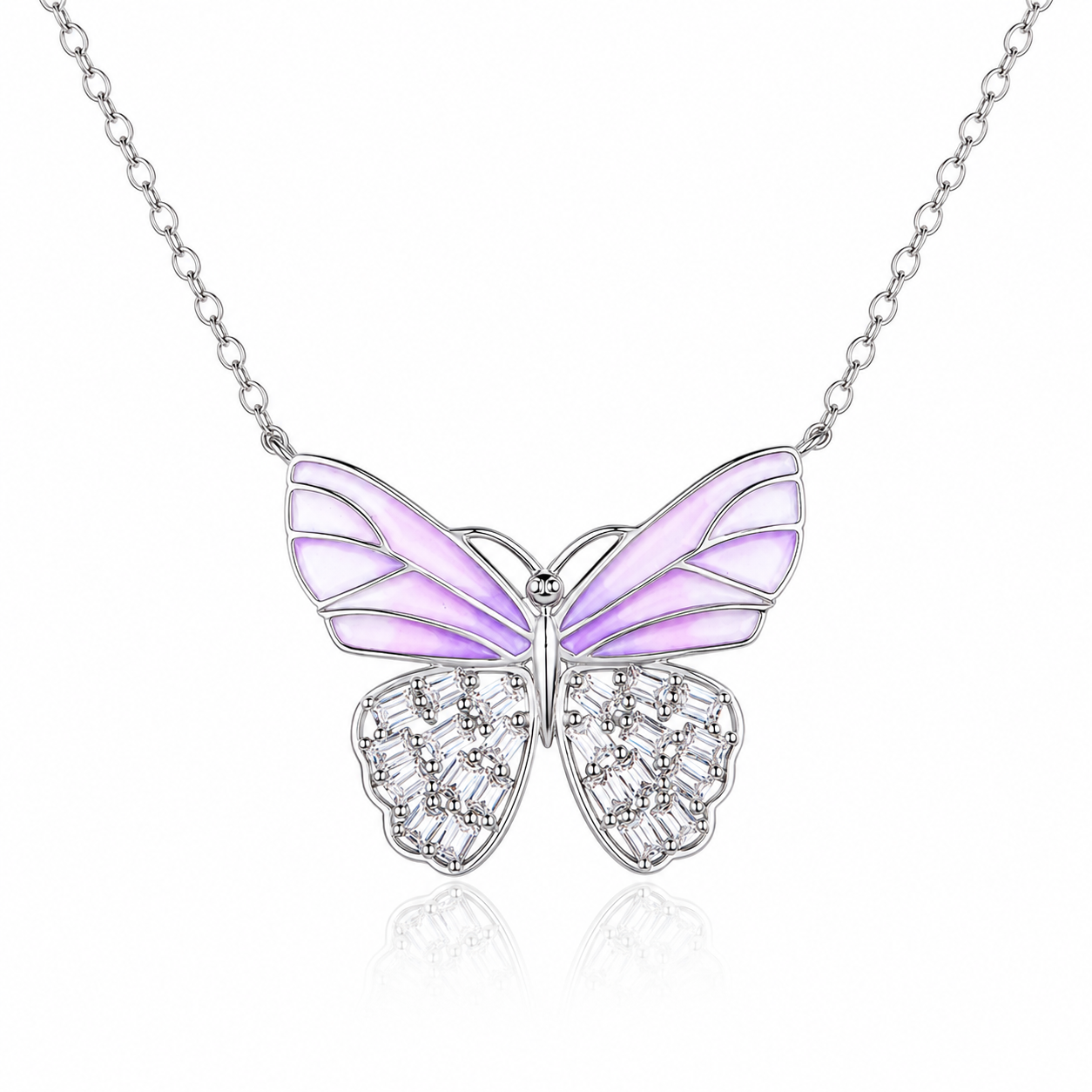 925 Sterling Silver Butterfly Necklace Zircon Pendant