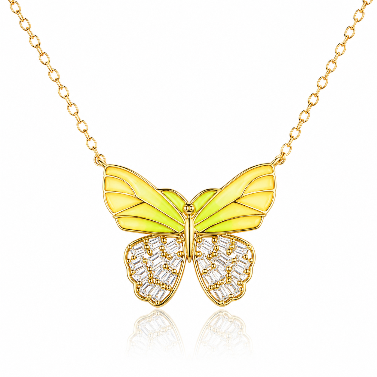 925 Sterling Silver Butterfly Necklace Zircon Pendant