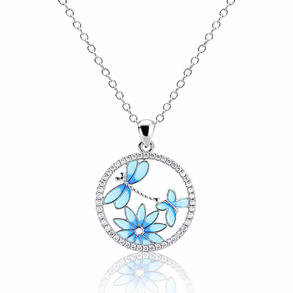 925 Silver Colored Butterfly Enamel Lady's Necklace