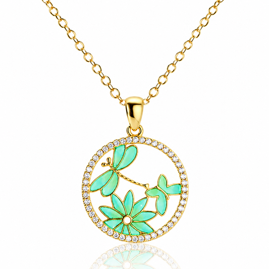 925 Silver Colored Butterfly Enamel Lady's Necklace