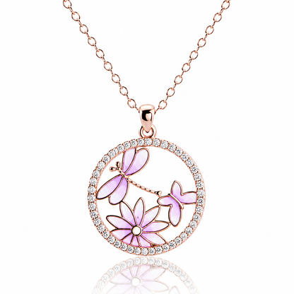 925 Silver Colored Butterfly Enamel Lady's Necklace