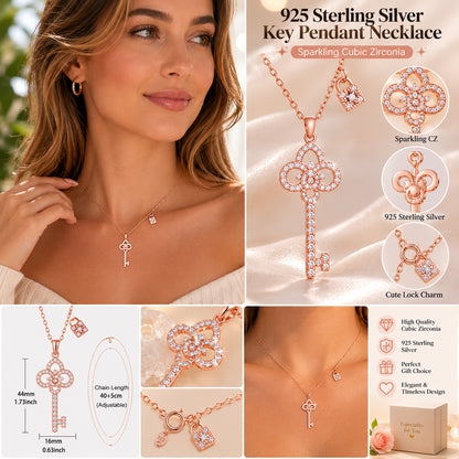 925 Sterling Silver Key Pendant Necklace Embellished With Zirconia