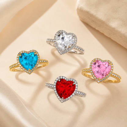 925 Sterling silver Halo Set 4 Carat Heart Cut CZ Ring for Engagements or Special Events Promise Ring