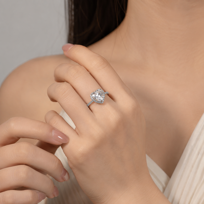 925 Sterling silver Halo Set 4 Carat Heart Cut CZ Ring for Engagements or Special Events Promise Ring
