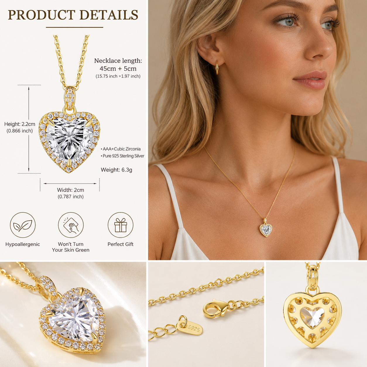 925 Sterling silver 4 Carat Heart Cut CZ Necklace for Engagements or Special Events Promise Necklace