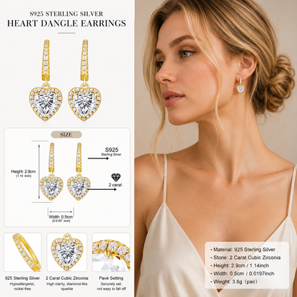 925 Sterling Silver 2 Carat Heart Cut CZ Earrings For Ladies' High-end Jewelry
