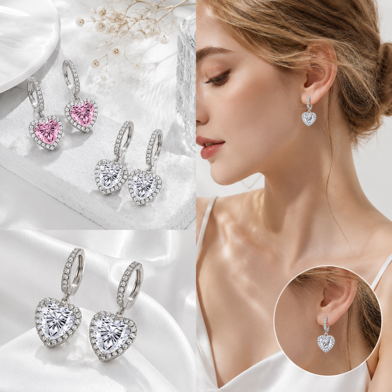 925 Sterling Silver 2 Carat Heart Cut CZ Earrings For Ladies' High-end Jewelry