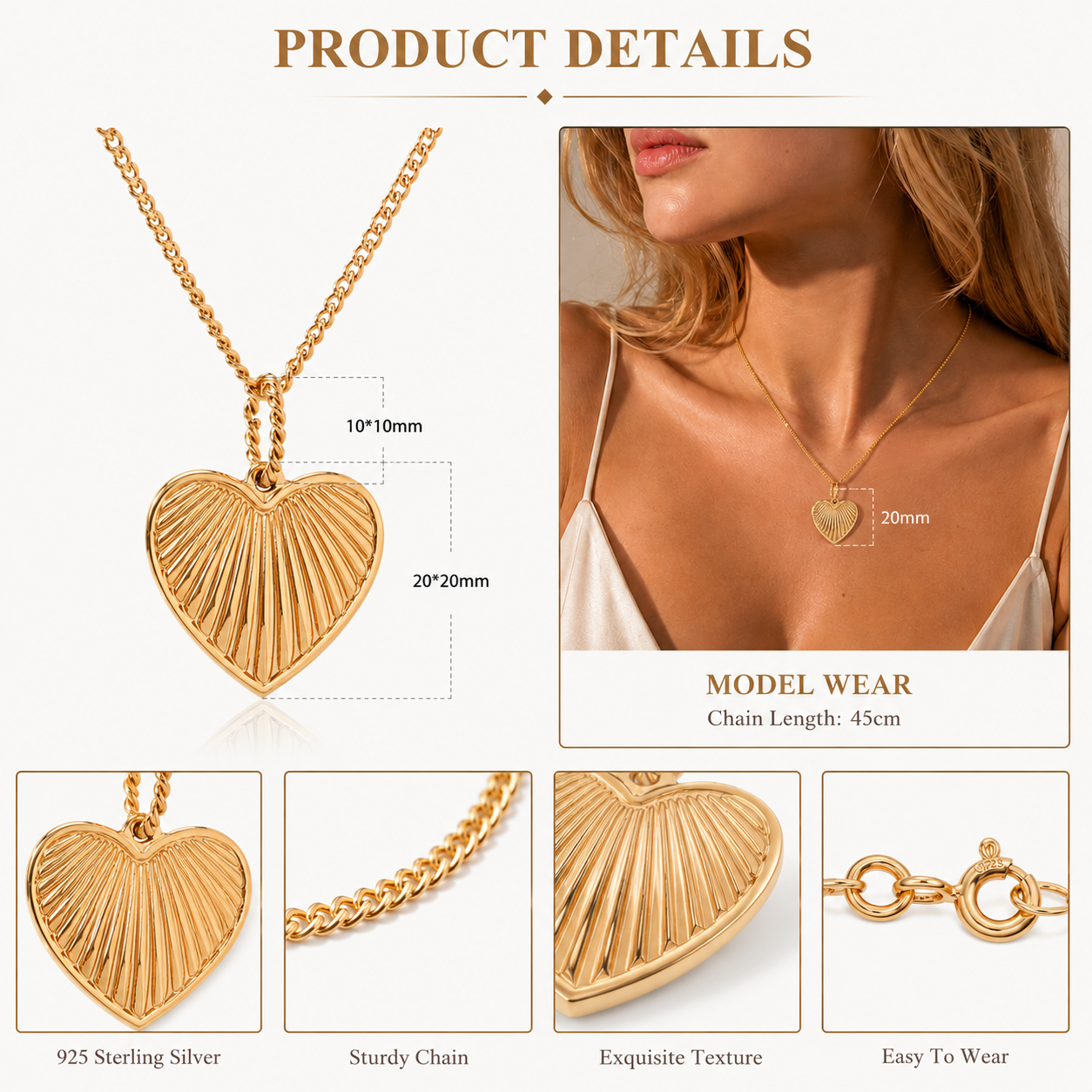 Stainless Steel 18K Gold-Plated Heart Necklace For Women Jewery