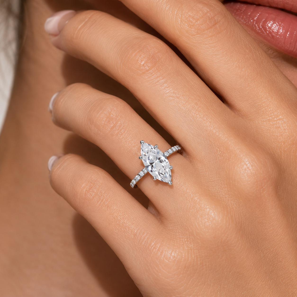 925 Sterling Silver -Carat Marquise-Cut Zircon Ring