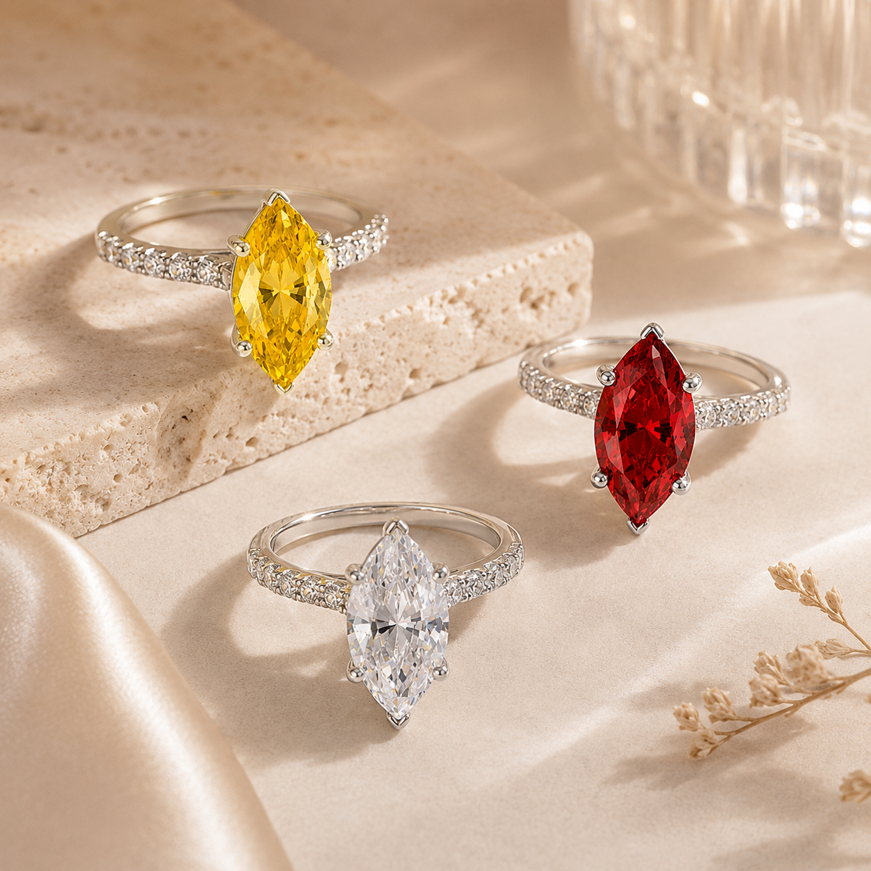 925 Sterling Silver -Carat Marquise-Cut Zircon Ring