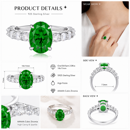 925 Sterling Silver 2-Carat Oval Zircon Ring For WomenJewelry