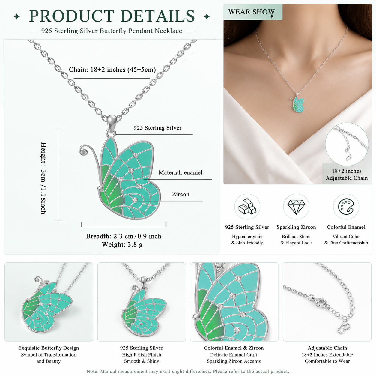 Butterfly 925 Sterling Silver Necklace Zircon Pendant Holiday Day Gift