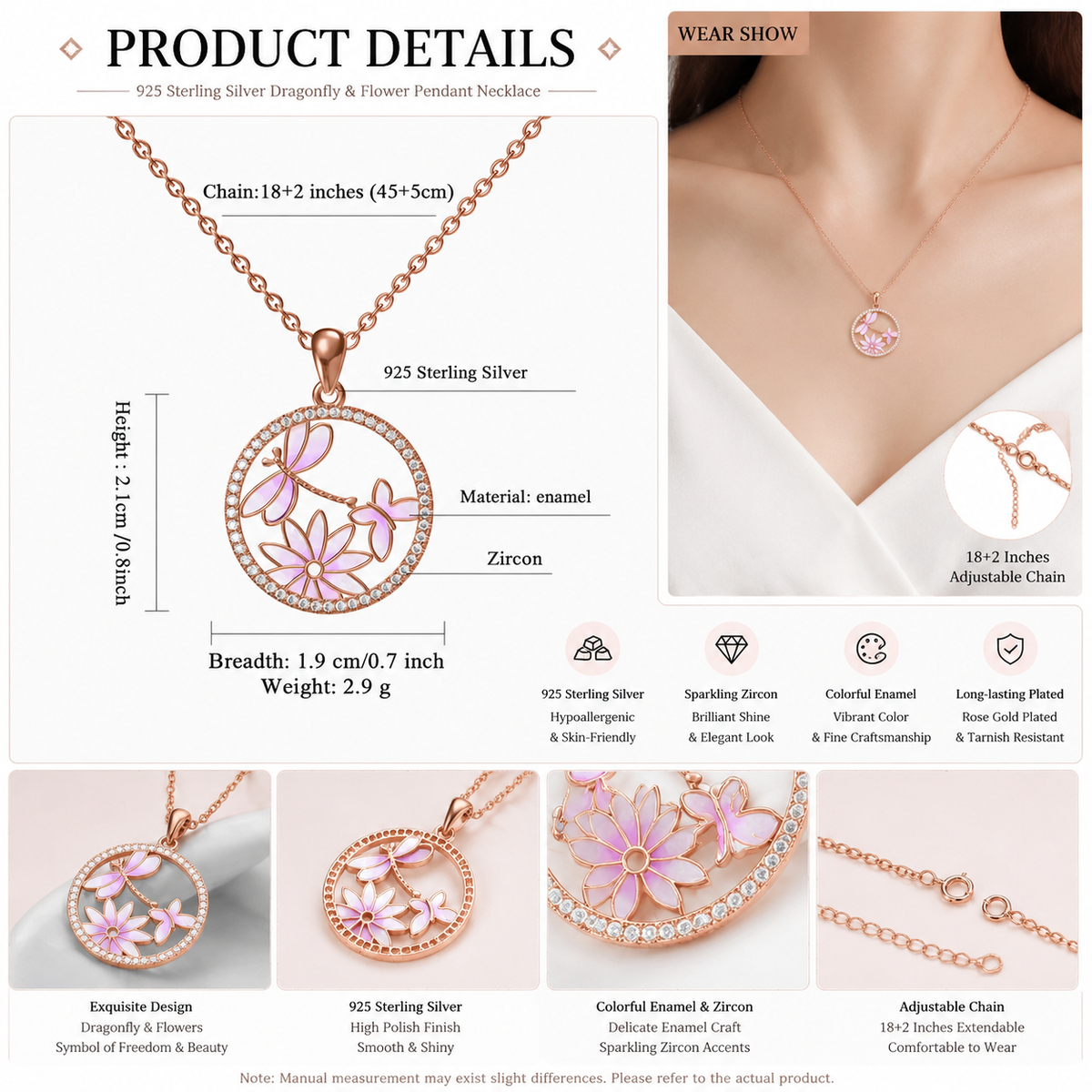 925 Silver Colored Butterfly Enamel Lady's Necklace