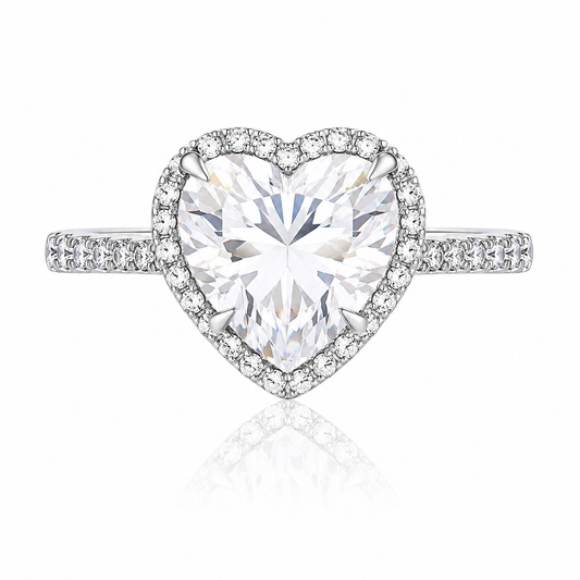 925 Sterling silver Halo Set 4 Carat Heart Cut CZ Ring for Engagements or Special Events Promise Ring