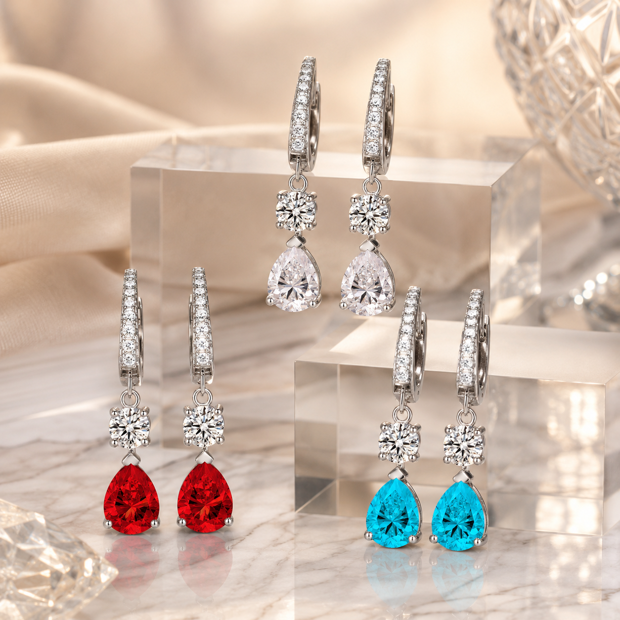 925 Sterling Silver 2 Carat Teardrop shape CZ Earrings For Ladies' High-end Jewelry