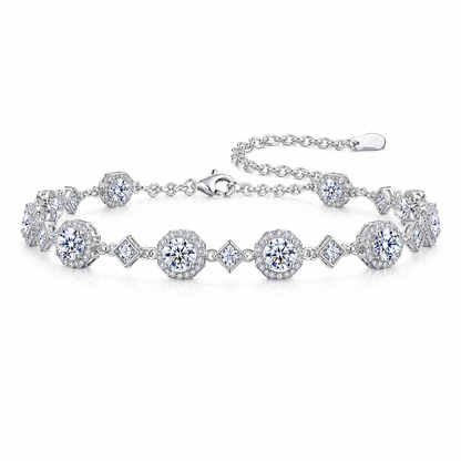 Adjustable 925 Sterling Silver Bracelet with Zircon and Square Moissanite Charm