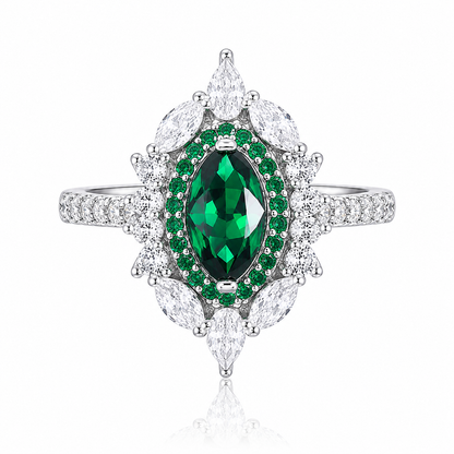 Marquise Cut Green Zircon Statement Ring | 925 Sterling Silver Women’s Vintage Halo Ring
