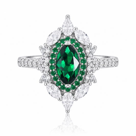 Marquise Cut Green Zircon Statement Ring | 925 Sterling Silver Women’s Vintage Halo Ring