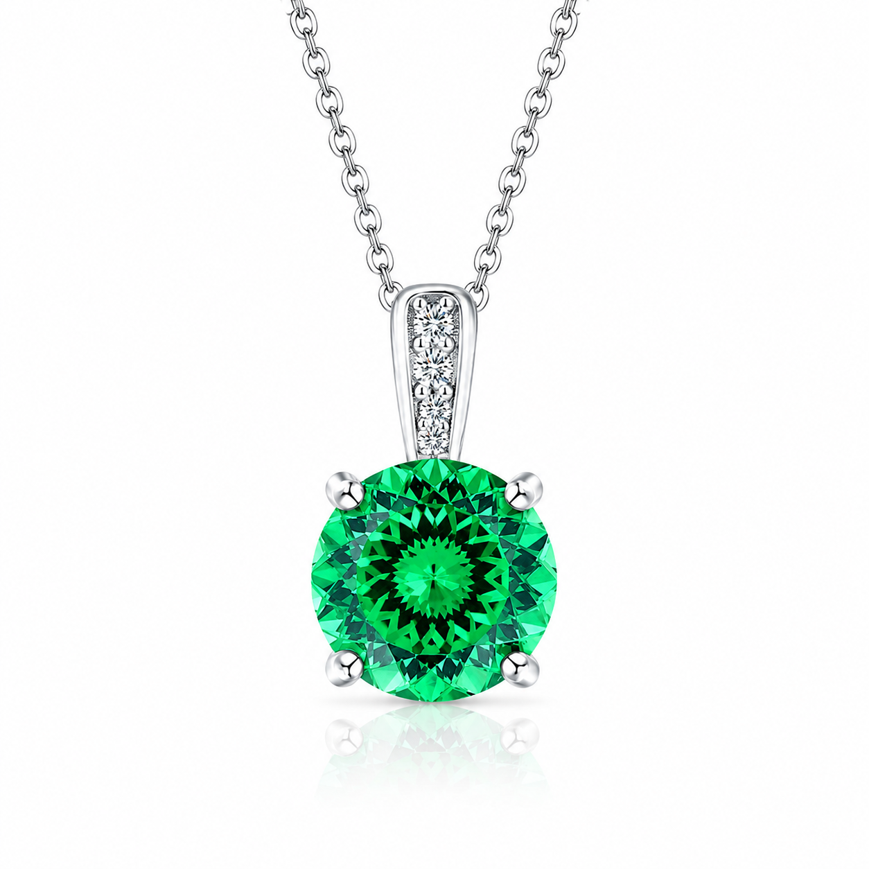 925 Sterling Silver Round Cut Multi-Color Zircon Pendant Necklace, 4 Prong Solitaire Colorful CZ Dainty Chain Necklace for Women
