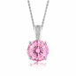925 Sterling Silver Round Cut Multi-Color Zircon Pendant Necklace, 4 Prong Solitaire Colorful CZ Dainty Chain Necklace for Women