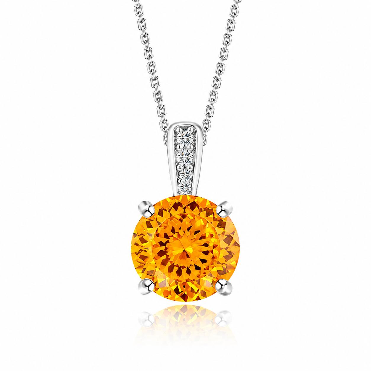 925 Sterling Silver Round Cut Multi-Color Zircon Pendant Necklace, 4 Prong Solitaire Colorful CZ Dainty Chain Necklace for Women