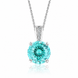 925 Sterling Silver Round Cut Multi-Color Zircon Pendant Necklace, 4 Prong Solitaire Colorful CZ Dainty Chain Necklace for Women