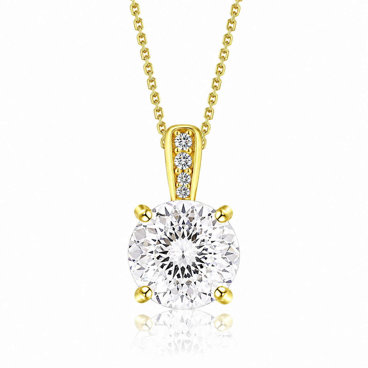 925 Sterling Silver Round Cut Multi-Color Zircon Pendant Necklace, 4 Prong Solitaire Colorful CZ Dainty Chain Necklace for Women