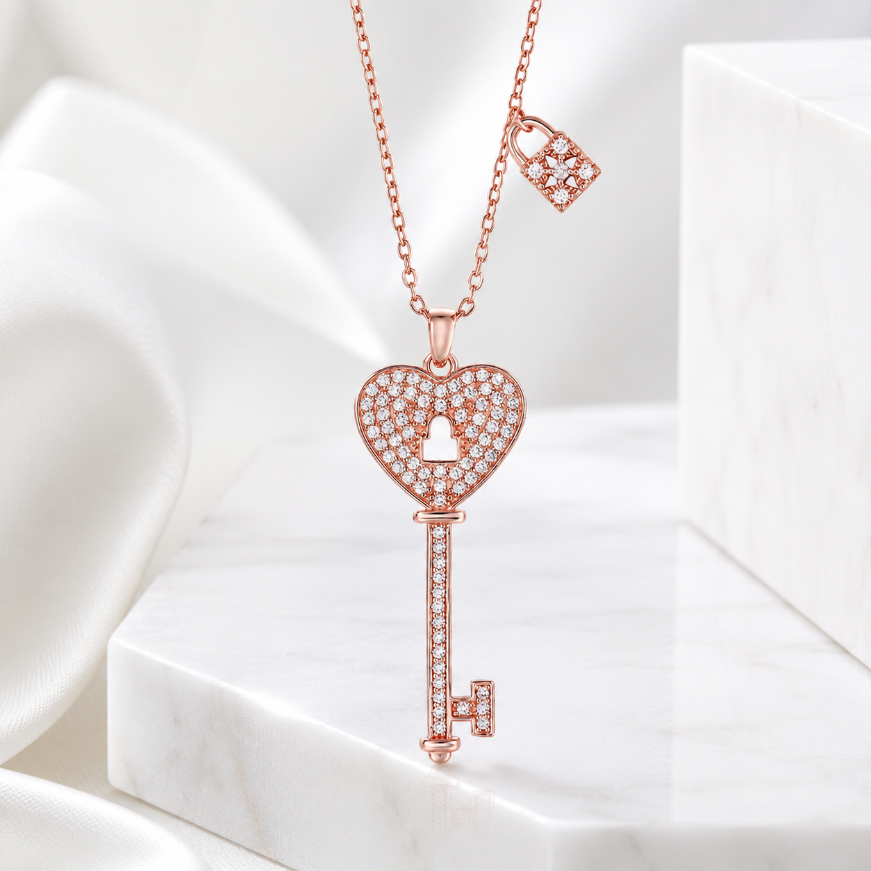 925 Sterling Silver Zircon Key Pendant Necklace For Women Jewelry Gift