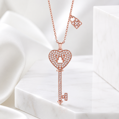 925 Sterling Silver Zircon Key Pendant Necklace For Women Jewelry Gift