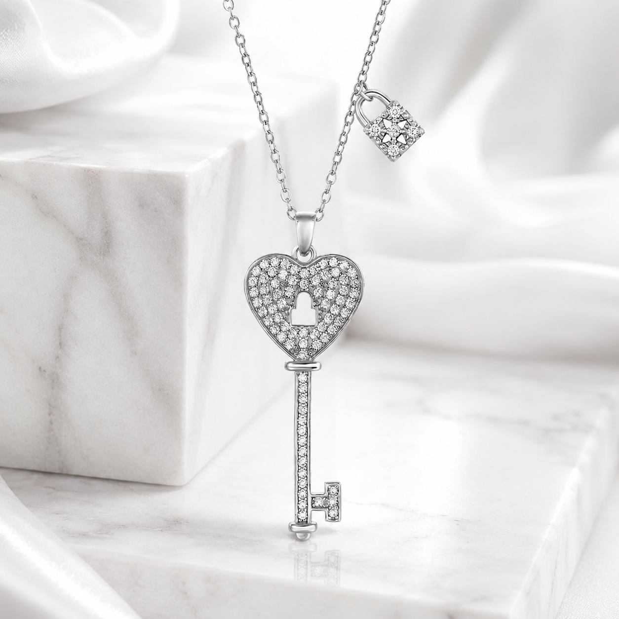 925 Sterling Silver Zircon Key Pendant Necklace For Women Jewelry Gift