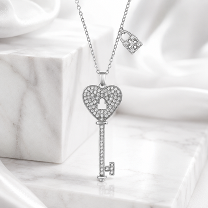 925 Sterling Silver Zircon Key Pendant Necklace For Women Jewelry Gift