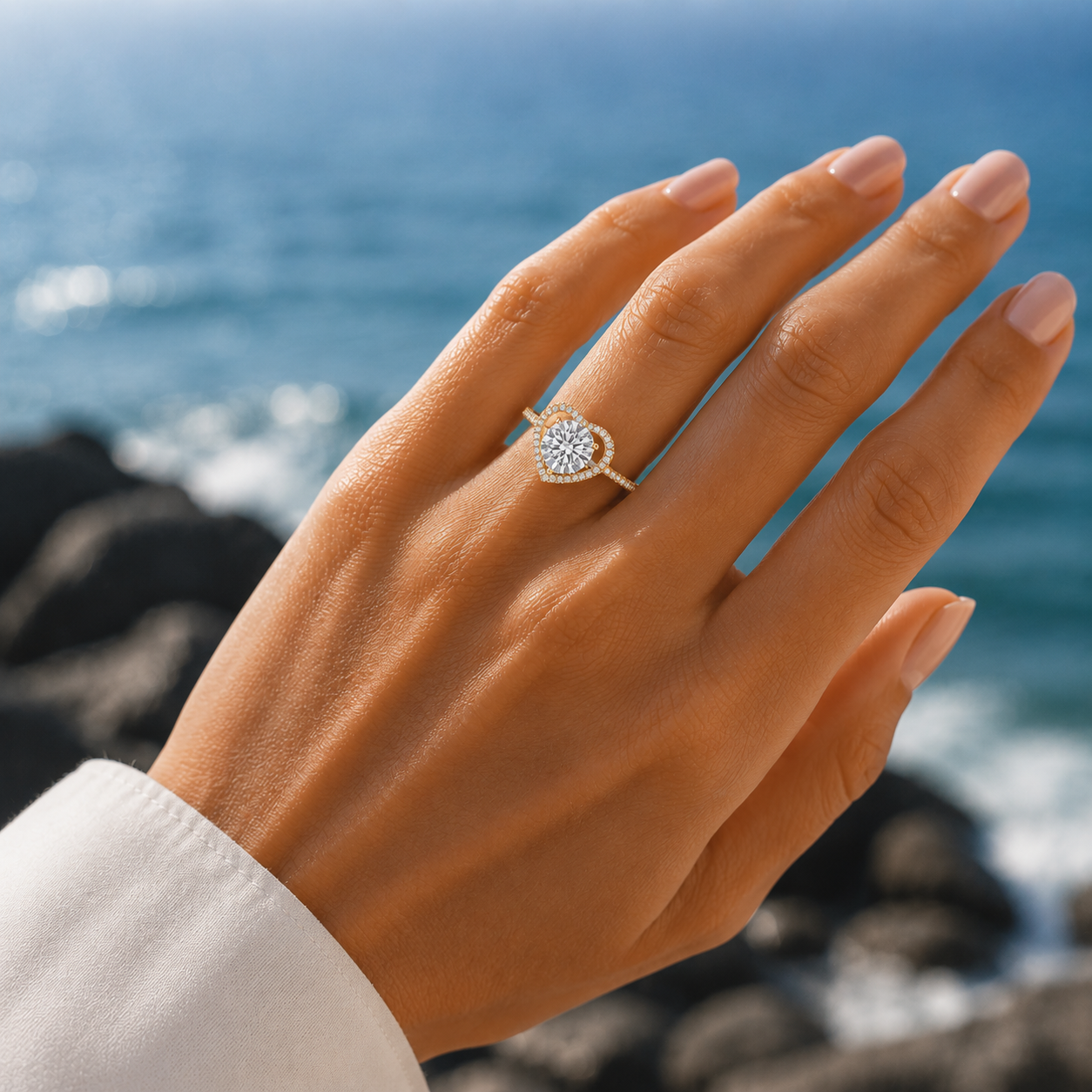 925 Sterling Silver Heart Shape CZ Ring | Elegant Halo Crystal Ring for Women