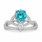 925 Sterling Silver Crown Ring with Blue Zirconia Stone | Elegant Princess Statement Ring