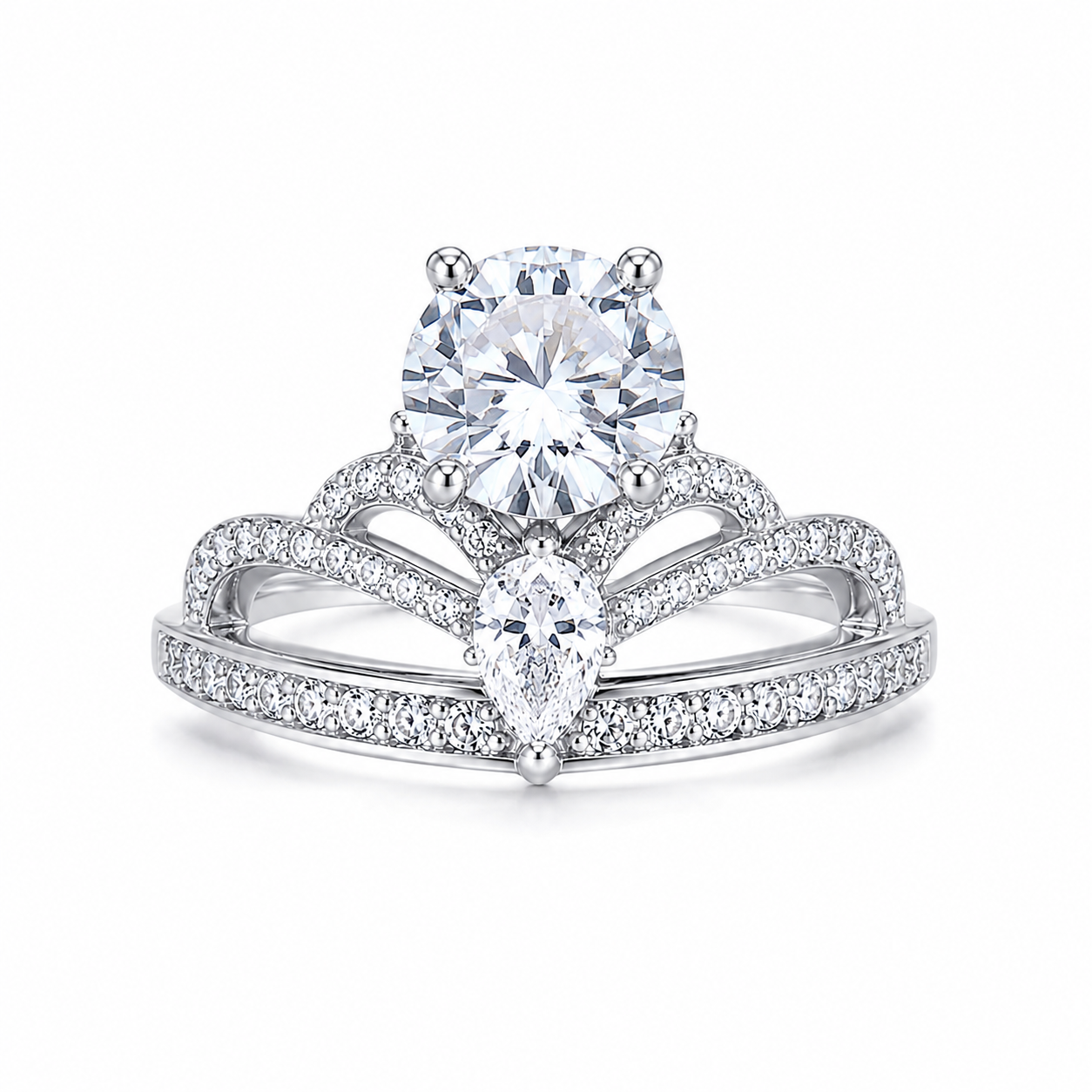 925 Sterling Silver Crown Ring with Blue Zirconia Stone | Elegant Princess Statement Ring