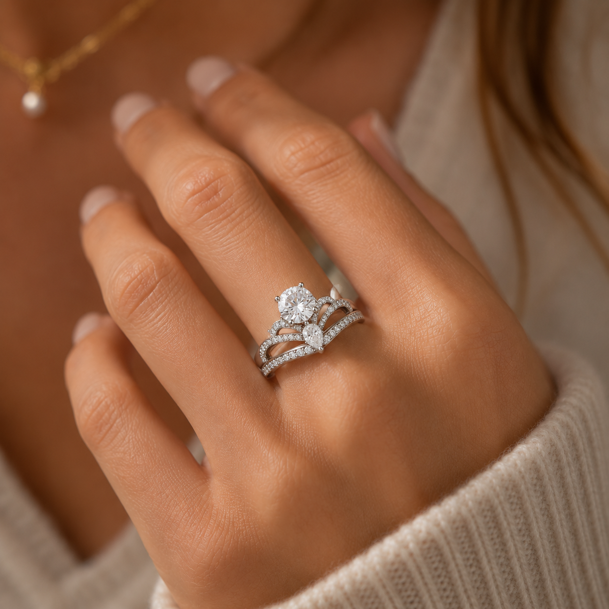925 Sterling Silver Crown Ring with Blue Zirconia Stone | Elegant Princess Statement Ring