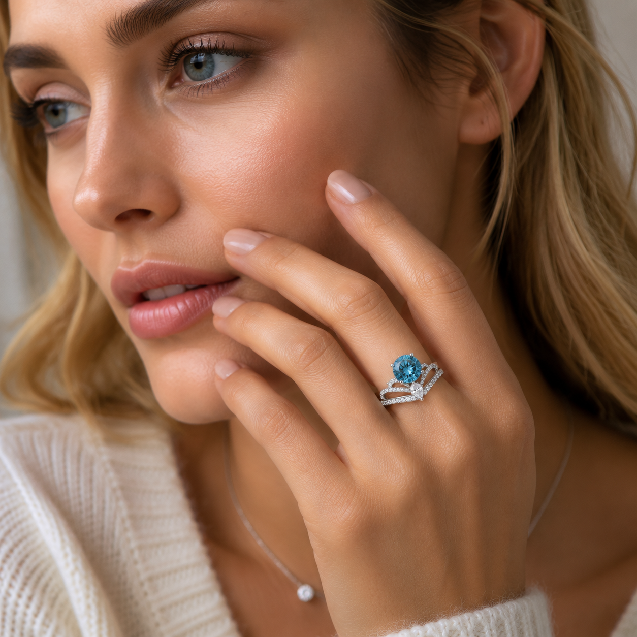 925 Sterling Silver Crown Ring with Blue Zirconia Stone | Elegant Princess Statement Ring