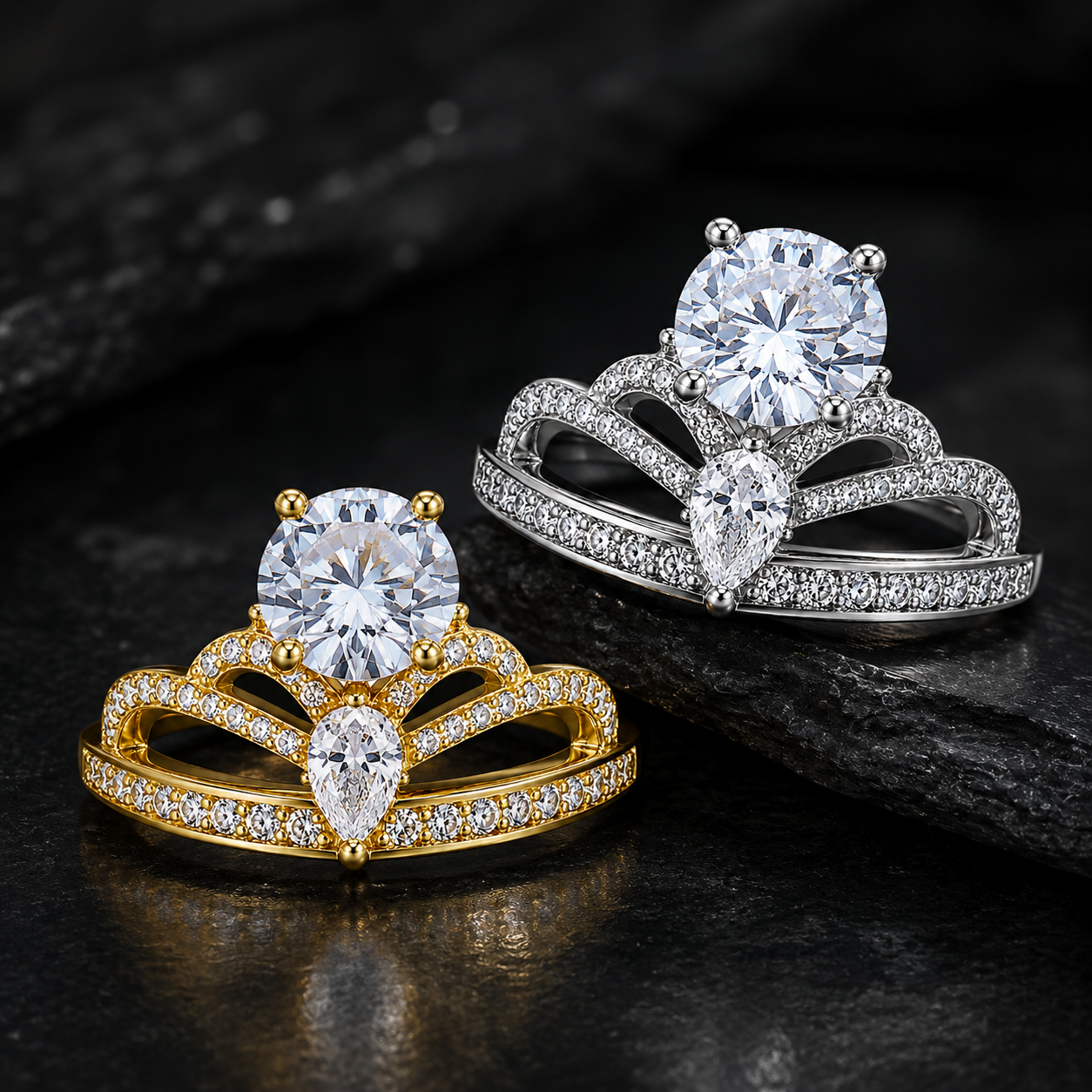 925 Sterling Silver Crown Ring with Blue Zirconia Stone | Elegant Princess Statement Ring