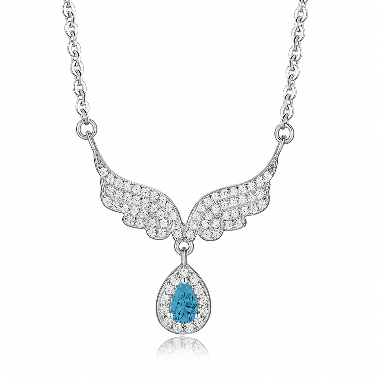 925 Silver Zirconium Angel Necklace with Teardrop Zircon Pendant for Women