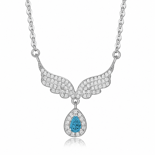 925 Silver Zirconium Angel Necklace with Teardrop Zircon Pendant for Women