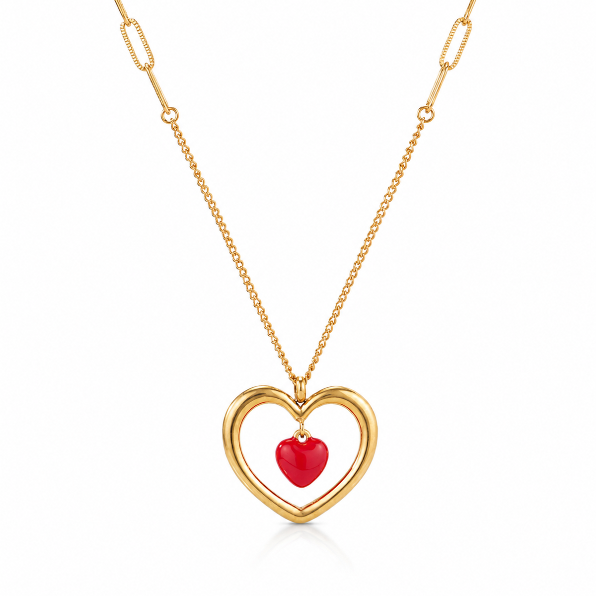 Stainless Steel 18K Gold-Plated Heart Pendant Necklace