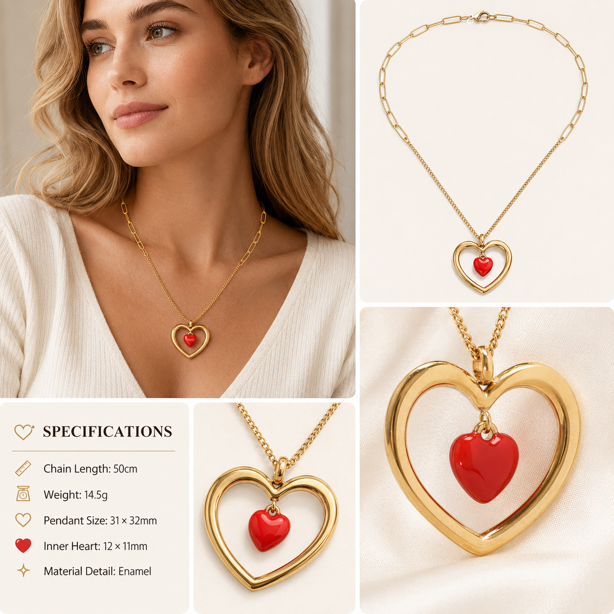 Stainless Steel 18K Gold-Plated Heart Pendant Necklace