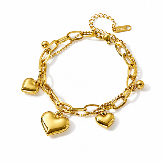18K Gold Plated Heart Charm Bracelet for Women | Adjustable Chain Bracelet | Waterproof Stainless Steel Jewelry